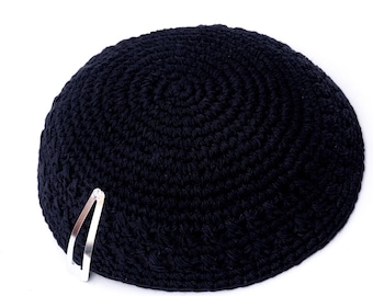 Simple Black Knitted Cotton Yarmulke Kippah Cupples Jewish Kippa Hat Judaica Kipa Including Hair Clip