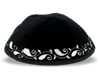 Black Velvet Yarmulke Kippah Cupples Jewish Kippa Hat Judaica Kipa 20 cm Tribal Embroidery