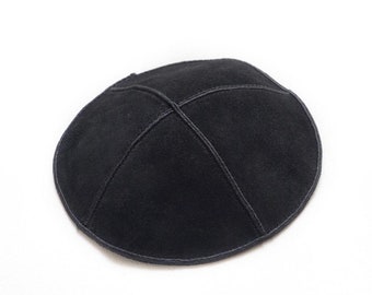 Simple Black Suede Yarmulke Kippah Cupples Jewish Kippa Hat Judaica Kipa Lether 16 cm