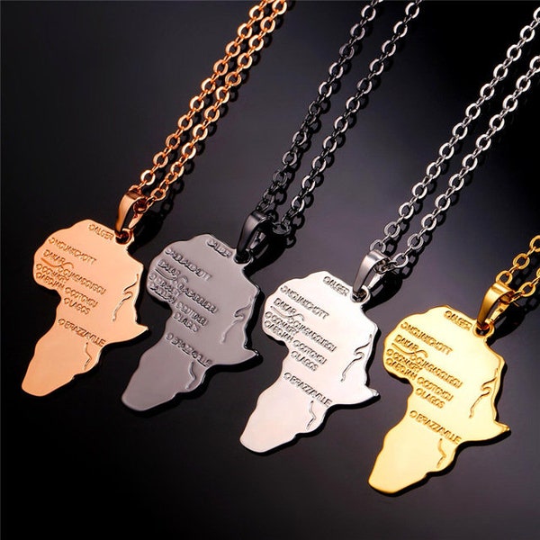 Gold Black Or Silver Africa Necklace Pendant Chain Stainless Steel Will Not Fade Comes In A Free Gift Pouch