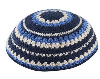 Knitted Cotton Yarmulke Kippah Cupples Jewish Kippa Hat Judaica Kipa Blue Black White