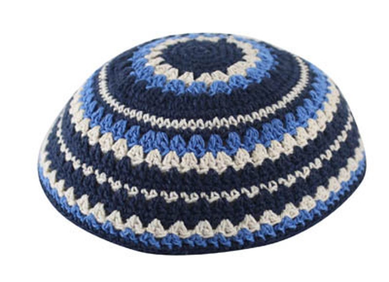 Knitted Cotton Yarmulke Kippah Cupples Jewish Kippa Hat Judaica Kipa Blue Black White image 1