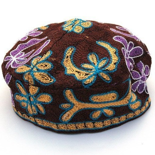 Brown Bucharian Yarmulke Kippah Jewish Kippa Hat Judaica Cap Large Big Buchari Colourful