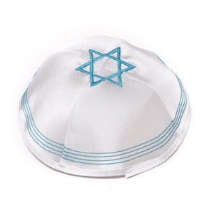 White Satin Blue Star Of David Embroidery Yarmulke Kippah Cupples Jewish Kippa Hat Judaica Kipa Israel