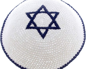 Knitted Cotton Star Of David Yarmulke Kippah Cupples Jewish Kippa Hat Judaica Kipa Blue White