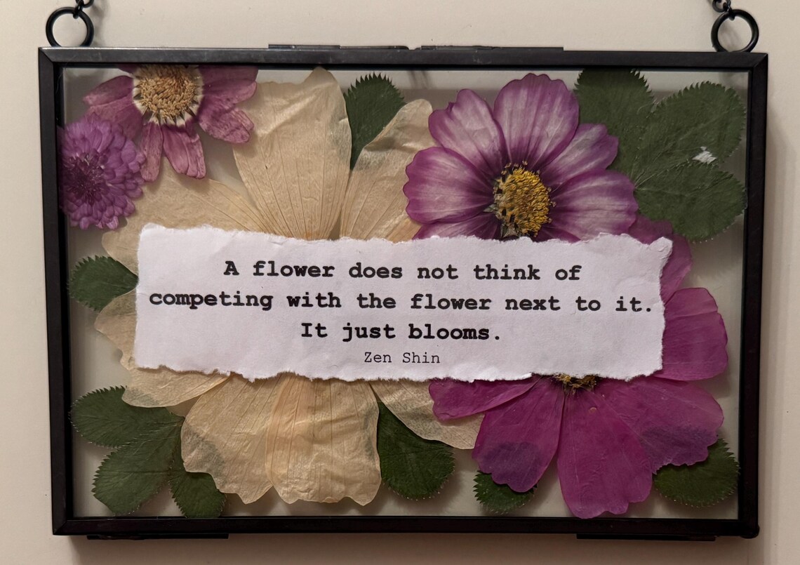 Pressed Flower Art in Glass Frame With Quote, 4x6" Black Frame - Etsy