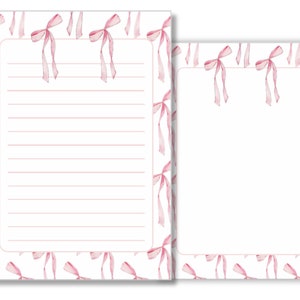Pink Bows Border, Printable Notepad Paper, Blank Stationery, Instant Download Ruled or Unruled, Blank To-Do List Planner Paper for Notes