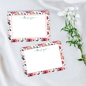 Flores silvestres rojas, tarjeta de agradecimiento Descarga digital, Impresión instantánea 7in x 5in PDF Carta de agradecimiento, Papelería de acuarela en blanco