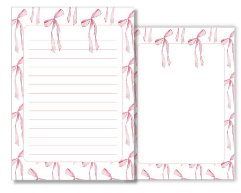 Timetable Bows Notes Pink Bows Stationery Paper, Printable Notepad, Lined or Unlined ...