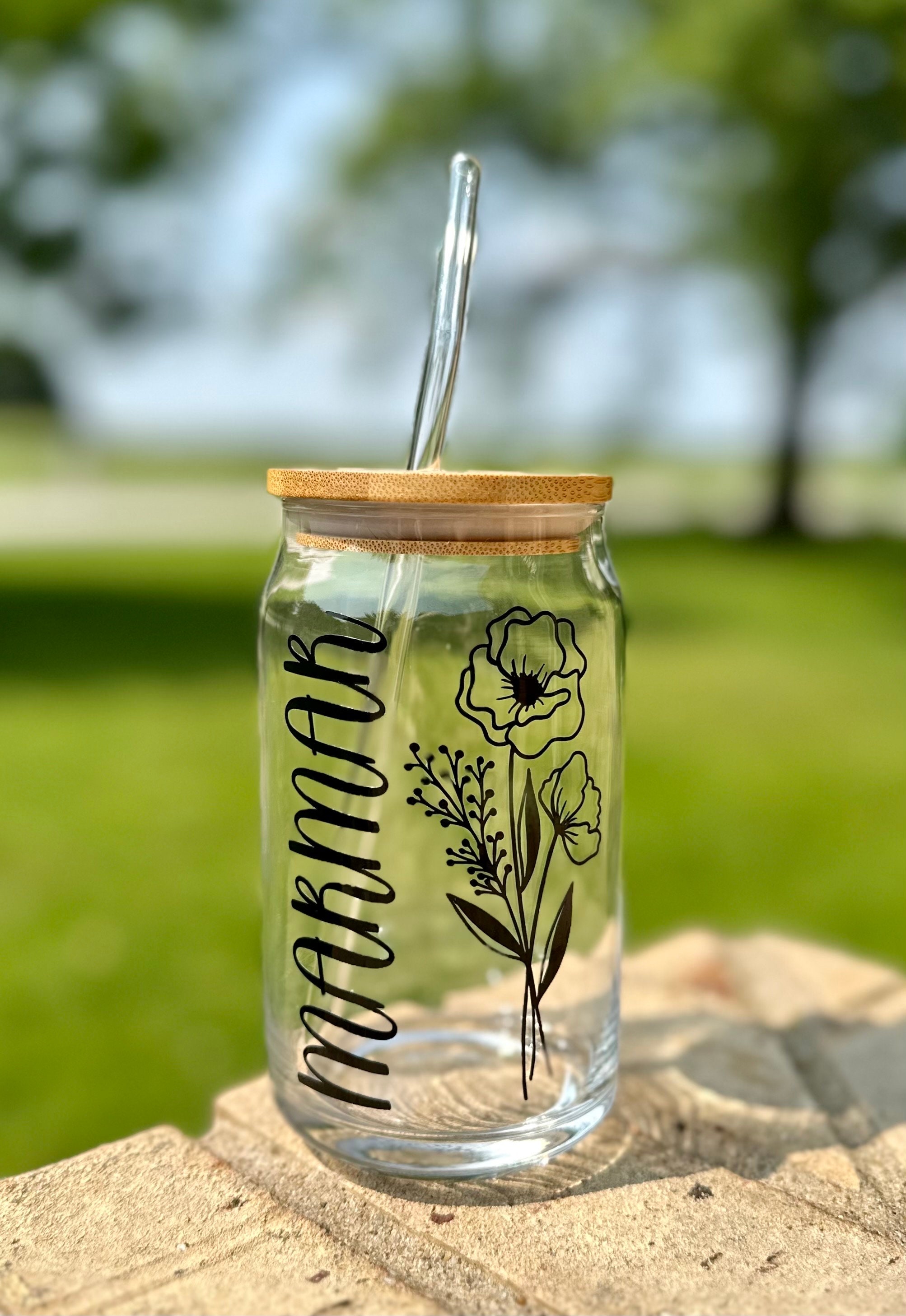 One Loved Mama Glass Cup with clear straw and bamboo lid – Smile Graphics  and Designs