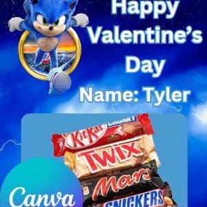 Sonic Valentine's Day Printable Treat Card - Editable in Canva