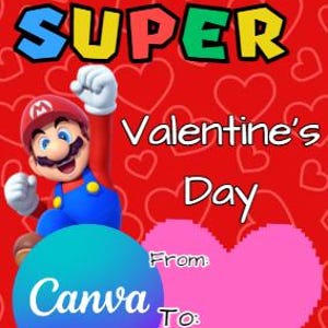 Neue Super Mario Printable Valentinstagskarten - Bearbeitbar in Canva