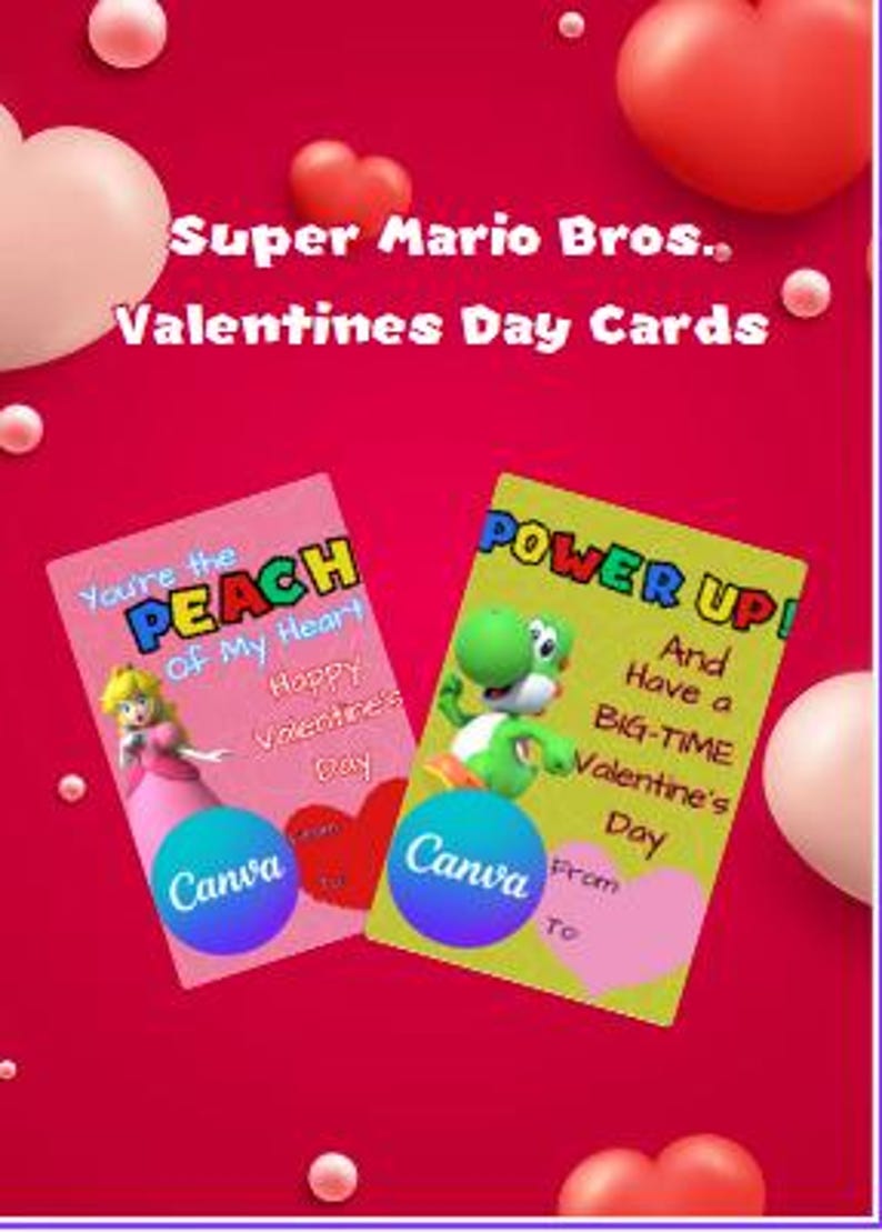 New Super Mario Printable Valentine's Day Cards Editable in Canva Etsy