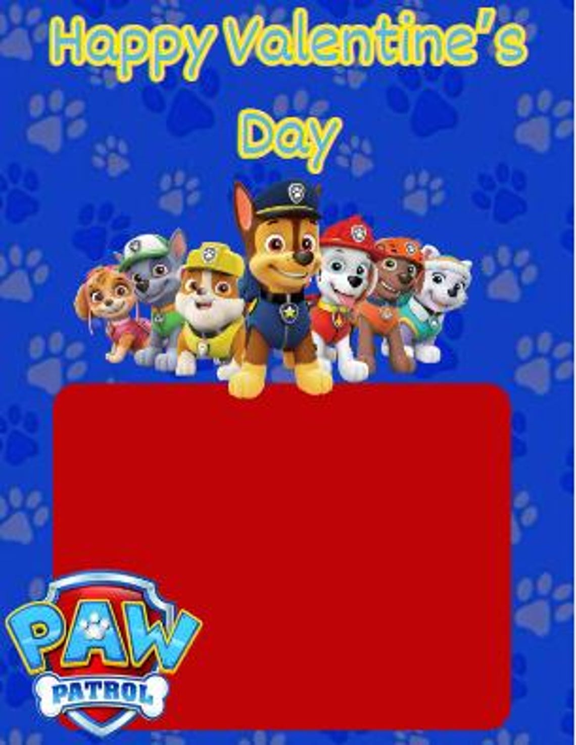 Paw Patrol Valentine's Day Printable Treat Card - Editable in Canva - Etsy