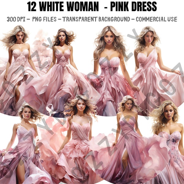 Watercolor Woman Clipart, Pink Dress, fashion girl clipart, fashion clipart, fashion illustration, instant download, fashion girl png