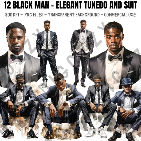 Black Men clipart, Men of Color, Formal Elegant, clipart,prom weddings, Tuxedo and Suits, Black Gentlemen clipart, Watercolor, Fashion