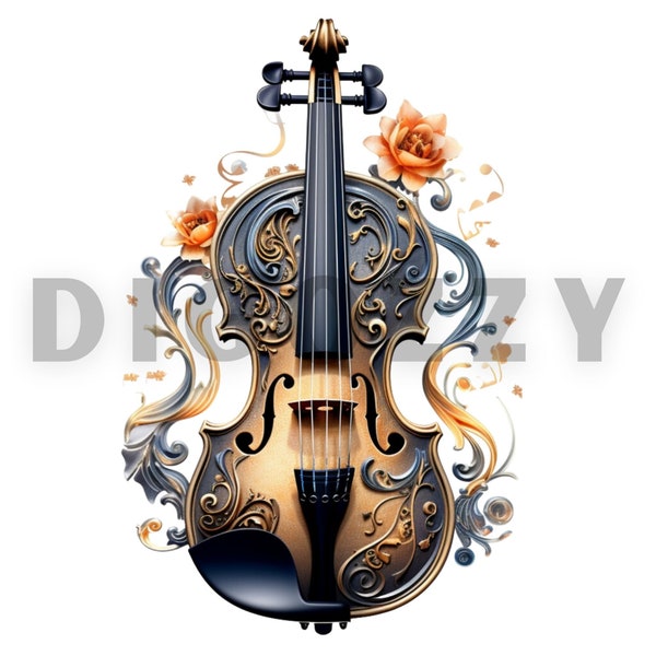 Clipart de violon orné - 12 PNG de haute qualité - Digital Paper Craft, Clipart Pack, Journaling, Apparel, Wall Art, Mugs - Instant Download