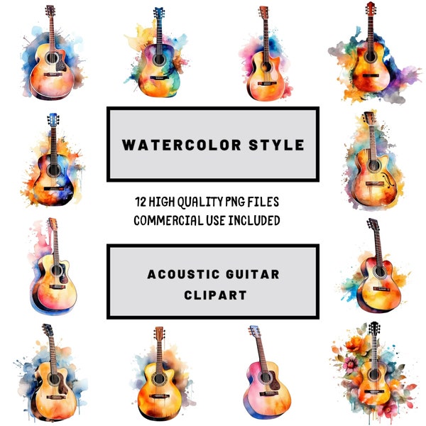 Acoustic Guitar Clipart, Watercolor Clipart, instant download, digital download, guitar art, transparent png, music lovers, guitar love