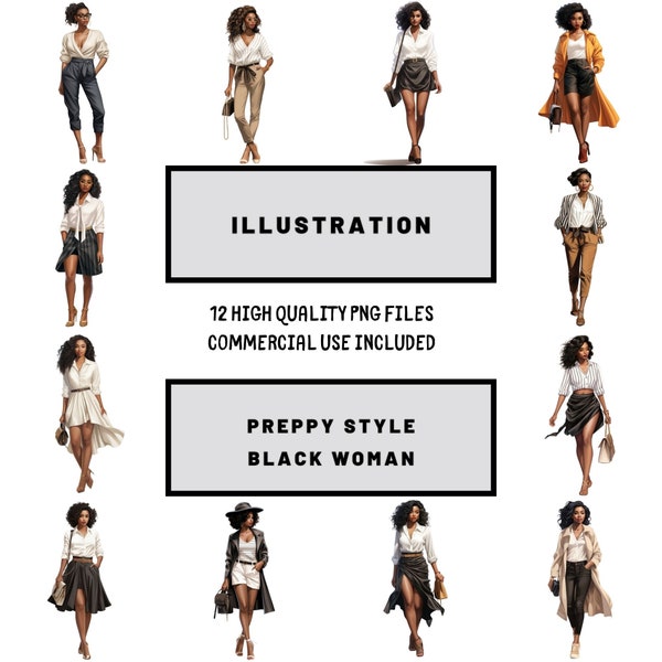 Black girl preppy fashion clipart, black girl clipart, black girl png, black woman png, afro fashion woman, black people png, afro woman
