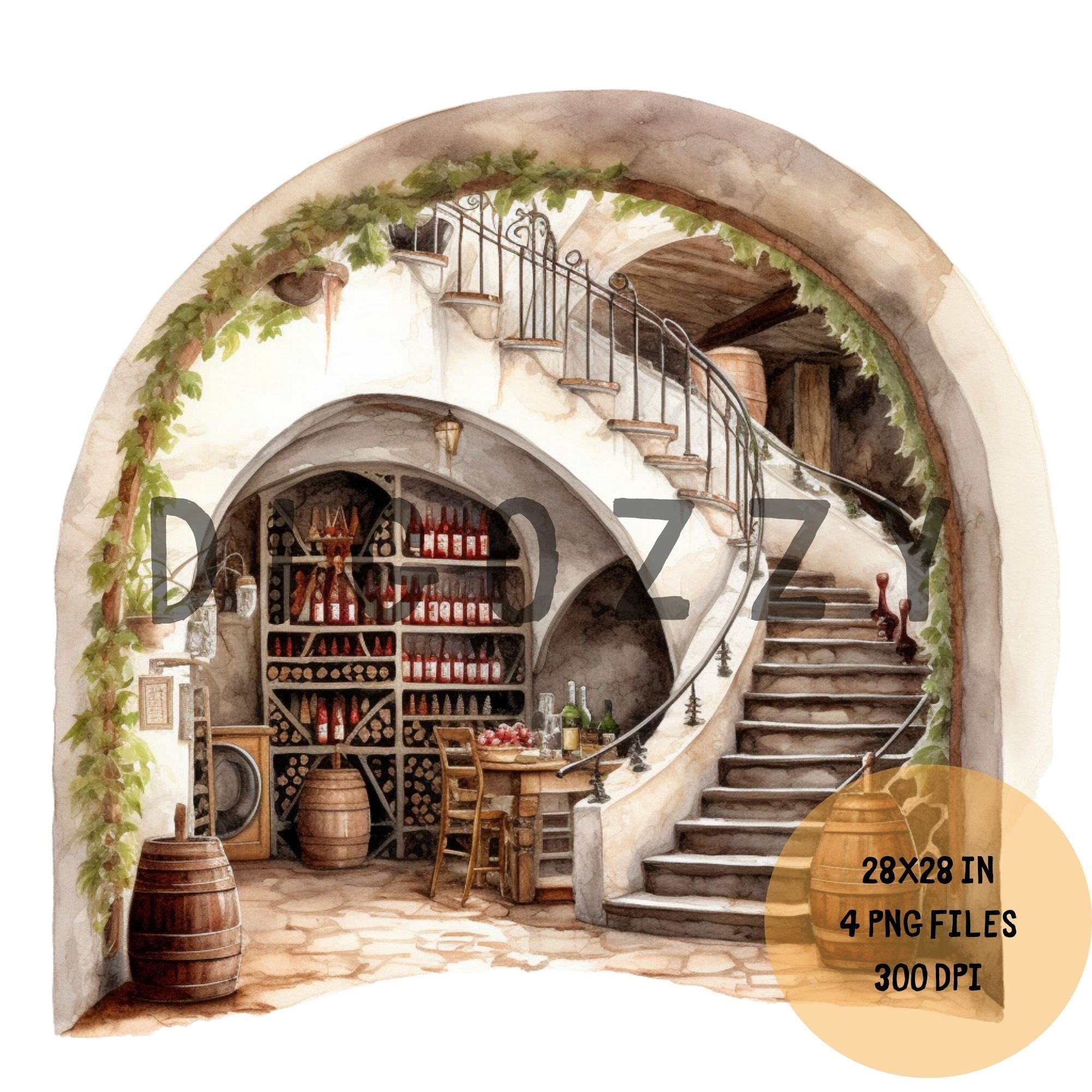 Watercolor Wine Cellar Clipart Wine Barrel Commercial Use Etsy