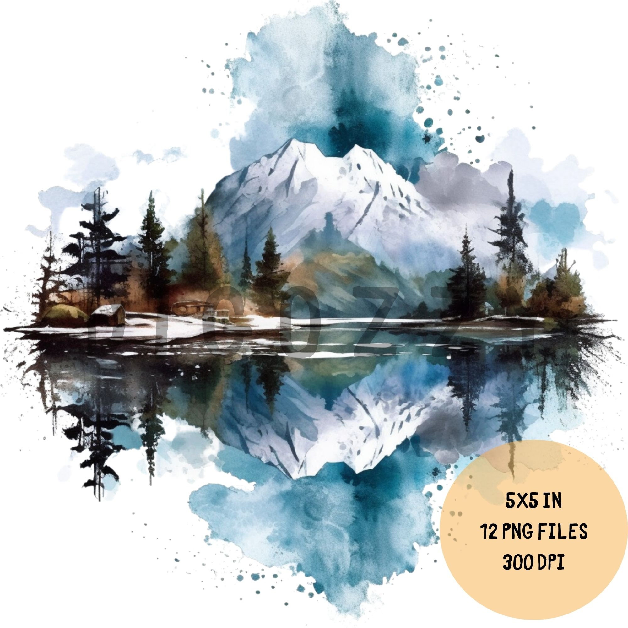 Mountain and Lake Clipart Landscape Clipart Watercolor - Etsy