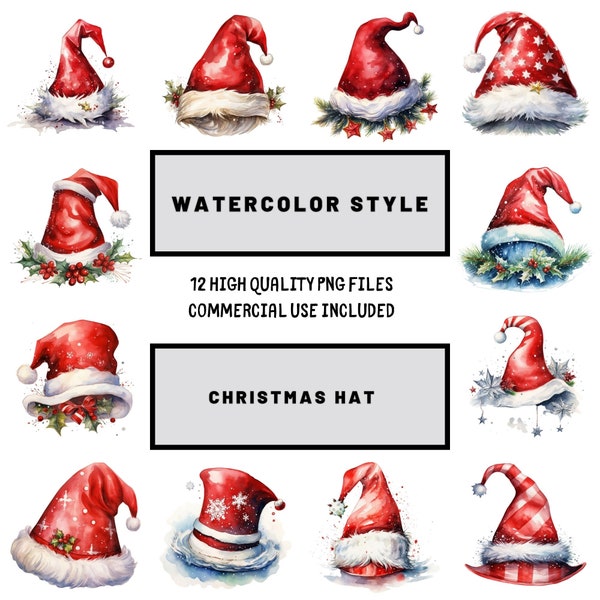 Watercolor Christmas Hat Clipart, card making clip art, watercolor clipart, Digital Paper Craft, printable wall art, christmas clipart