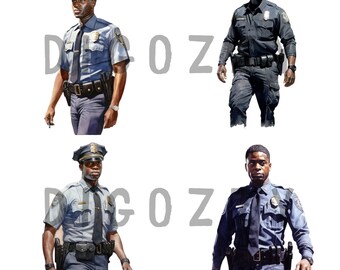 Watercolor Black Man Police Officer Clipart, police man, law enforcement, t-shirt designs, vinyl ready, justice, cop, people