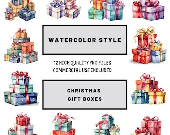 Watercolor Christmas Gift Boxes Clipart, christmas clipart, winter clipart, watercolor christmas, gift box clipart, digital download