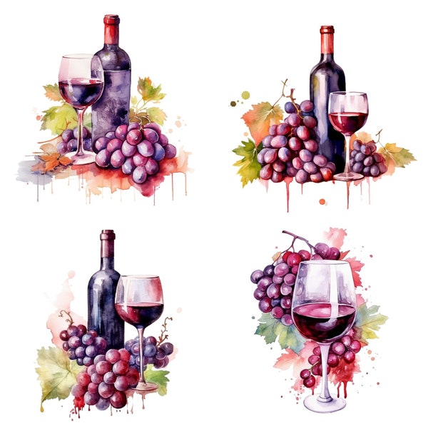 Red Wine Clipart, Digital Download, Red Wine Clipart, Red Wine PNG, Red Wine wall art, Sublimation, Watercolor Red Wine Clipart, Prints