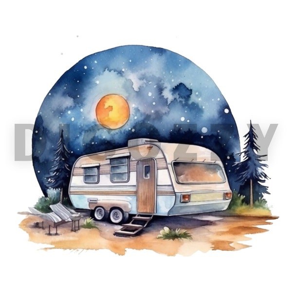 Camping RV Clipart | Scrapbook, Wall Art, Paper Craft, Junk Journals, Digital Prints, Commercial Use, watercolor, Sublimation