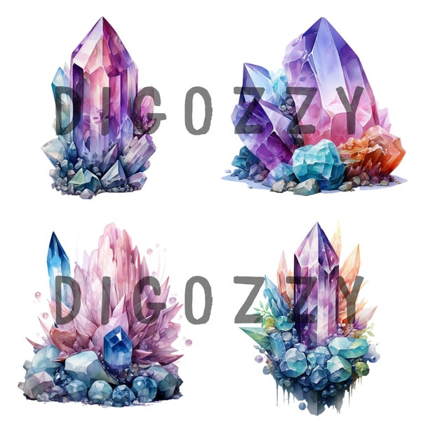 Watercolor Fairy Crystal Clipart, fantasy clipart, watercolor crystal, watercolor clipart, magic crystals, fairy crystal, watercolor fantasy