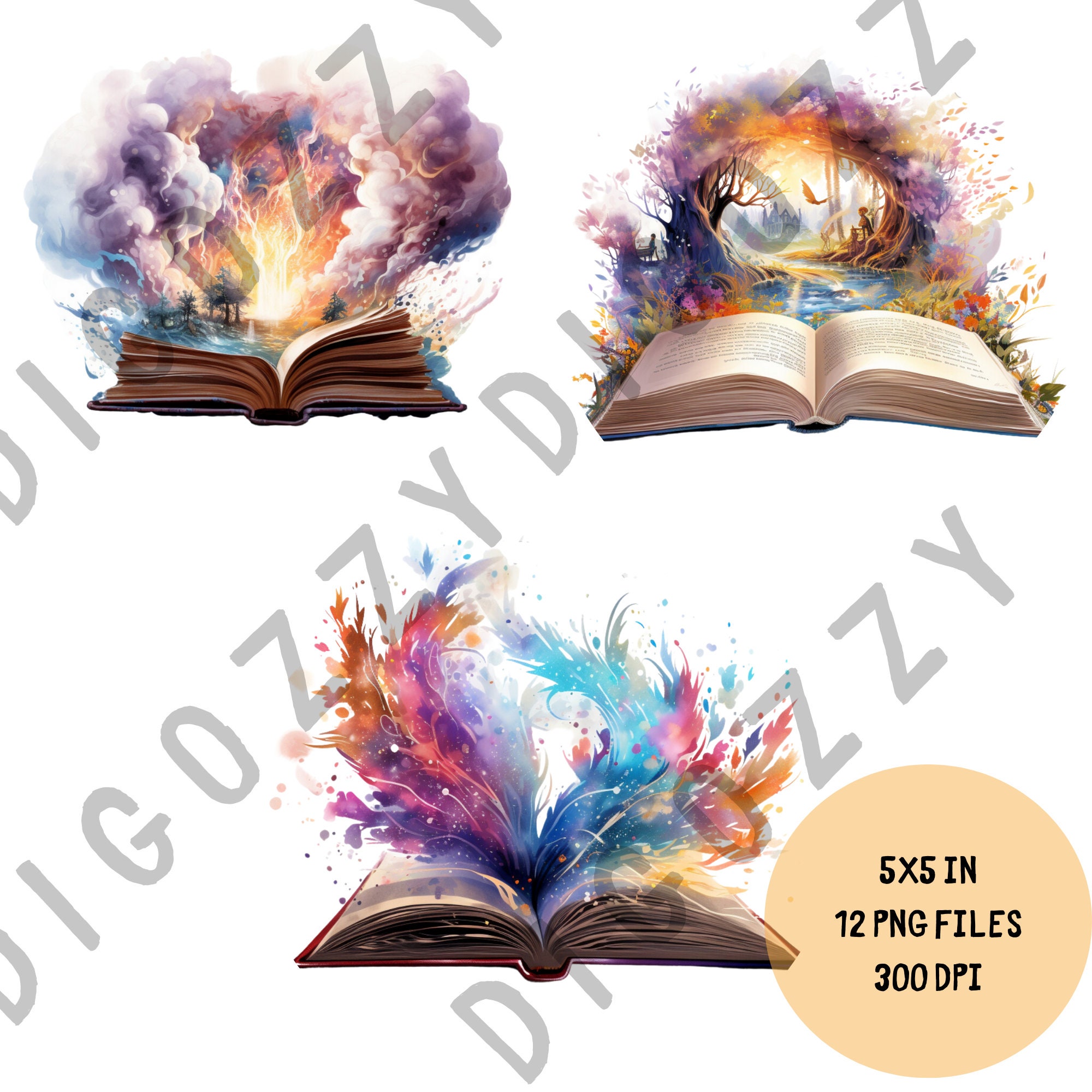 Watercolor Fantasy Books Clipart Book Bundle PNG Vintage - Etsy
