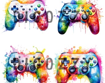Watercolor Game Controller Clipart, digital download, game controller png, scrapbook images, digital clipart, collage images, clipart pack