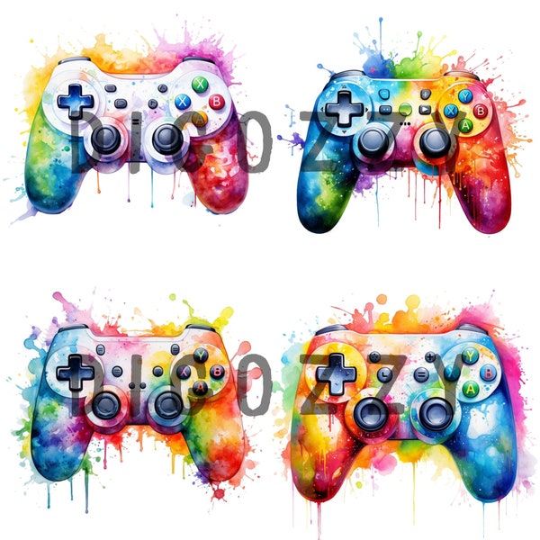 Watercolor Game Controller Clipart, digital download, game controller png, scrapbook images, digital clipart, collage images, clipart pack