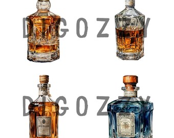 Watercolor Whiskey Bottle Clipart, alcohol clipart, digital download, clipart bundle, whiskey clipart, bourbon clipart, cocktail clipart