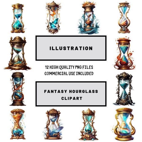 Fantasy Hourglass Clipart, hourglass clipart, digital download, fantasy hourglass, Hourglass art, hourglass png, fantasy clipart