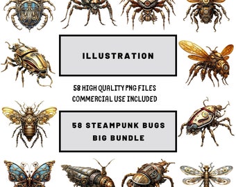 steampunk insect bundle, steampunk png, fantasy clipart, junk journal, digital download, steampunk butterfly, Commercial Use, Steampunk Bug