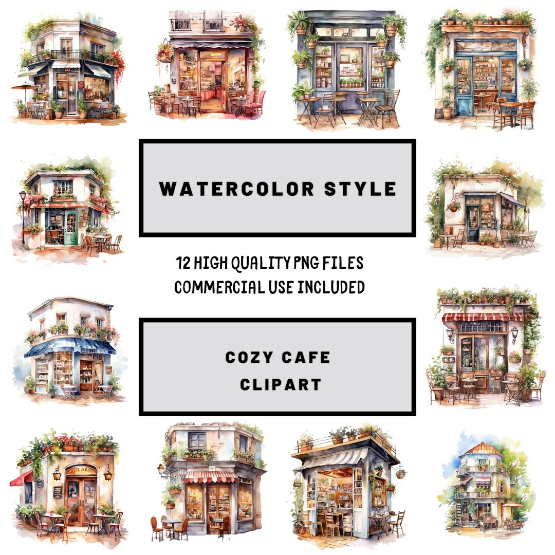 Watercolor Cozy Cafe Clipart, Watercolor Clipart, Clipart Bundle, Cozy ...