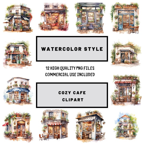 Watercolor Cozy Cafe Clipart, watercolor clipart, clipart bundle, cozy aesthetic, commercial use, coffee clipart, cafe clipart, coffee shop