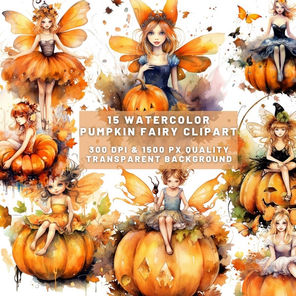 Pumpkin Fairy Clipart - 15 High Quality PNGs - Digital Paper Craft, Clipart Pack, Journaling, Watercolor, Wall Art, Mugs, T-Shirt