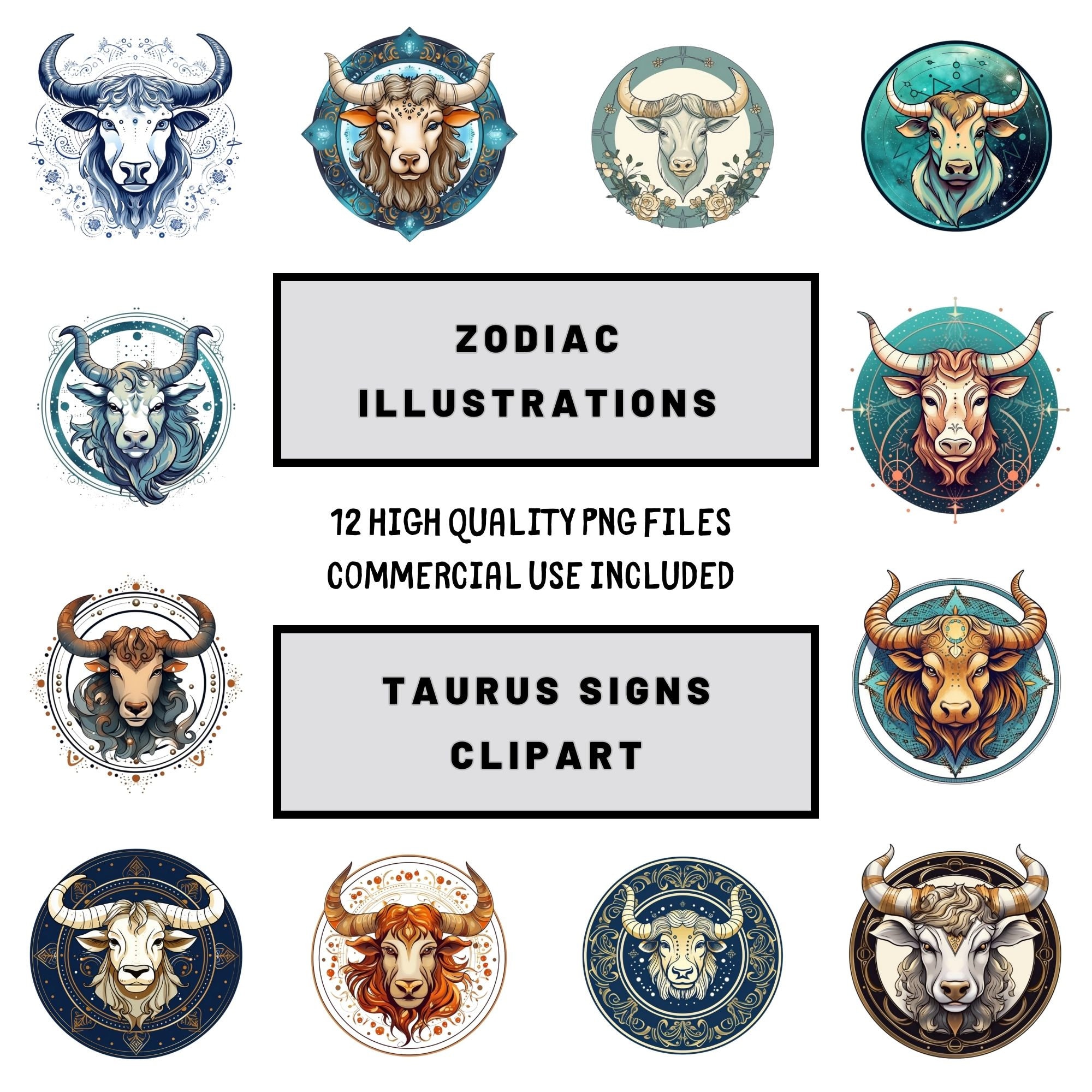 Taurus Sign Clipart Zodiac Clipart Astrology Graphics Etsy