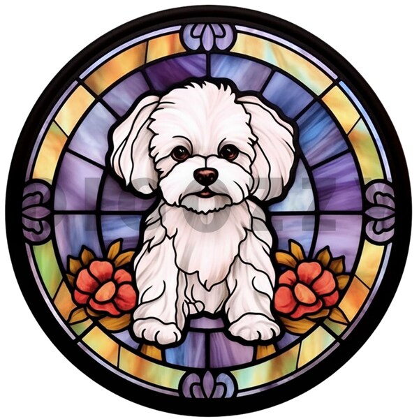 Stained Glass Maltese Dog Clipart | Scrapbook, Wall Art, Paper Craft, Junk Journals, Digital Prints, Commercial Use, watercolor, Sublimation