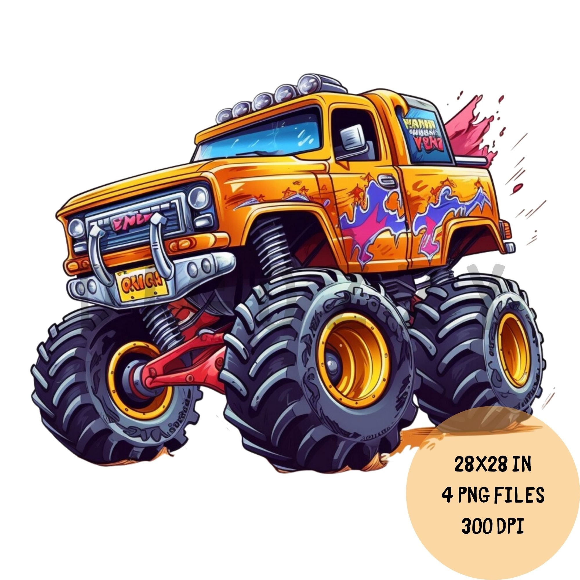 Set of monster trucks. pickup truck with big wheels Cartoon car design  ideas for boys. 14569638 PNG