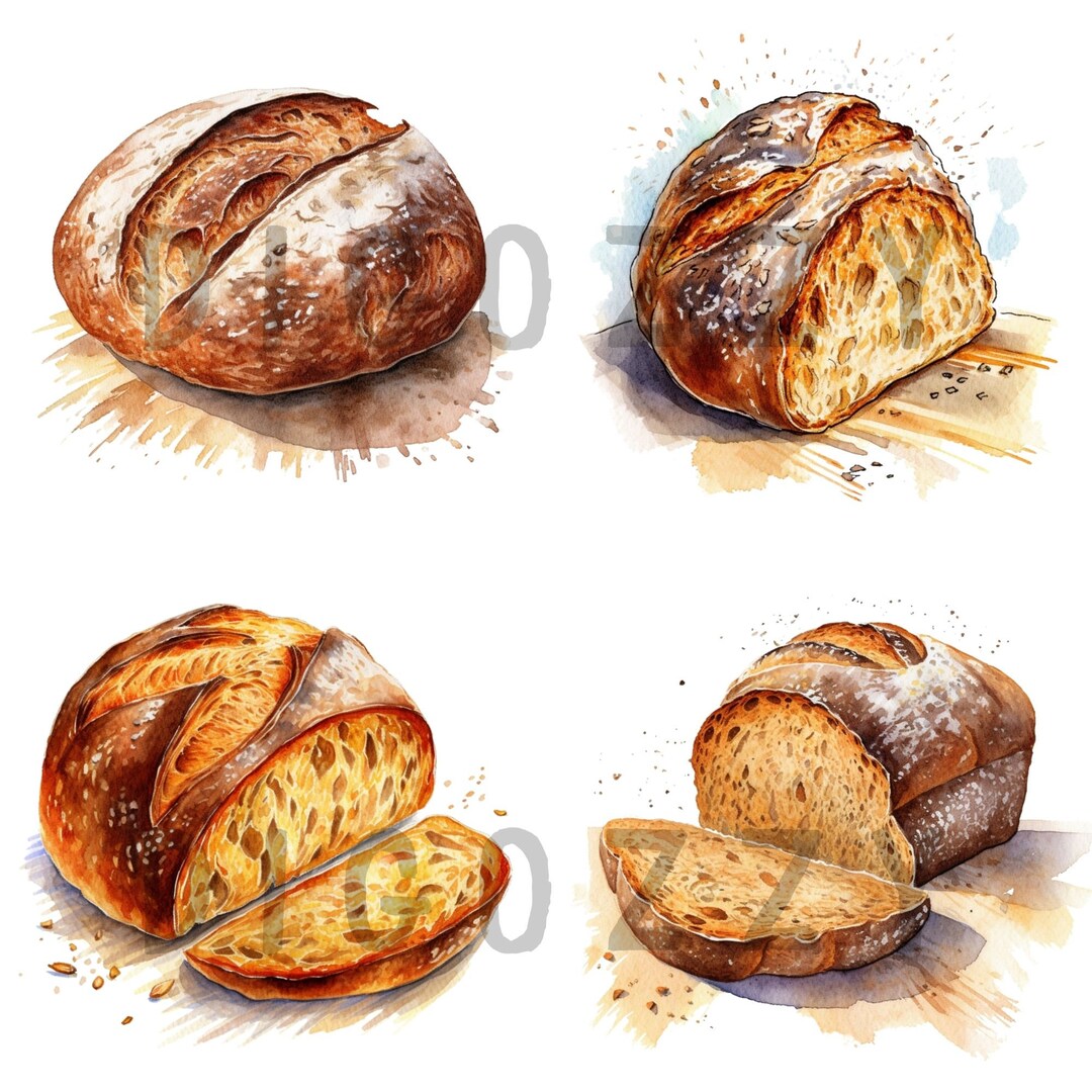 Watercolor Sourdough Bread Clipart, Bread Clipart, Sourdough Clipart