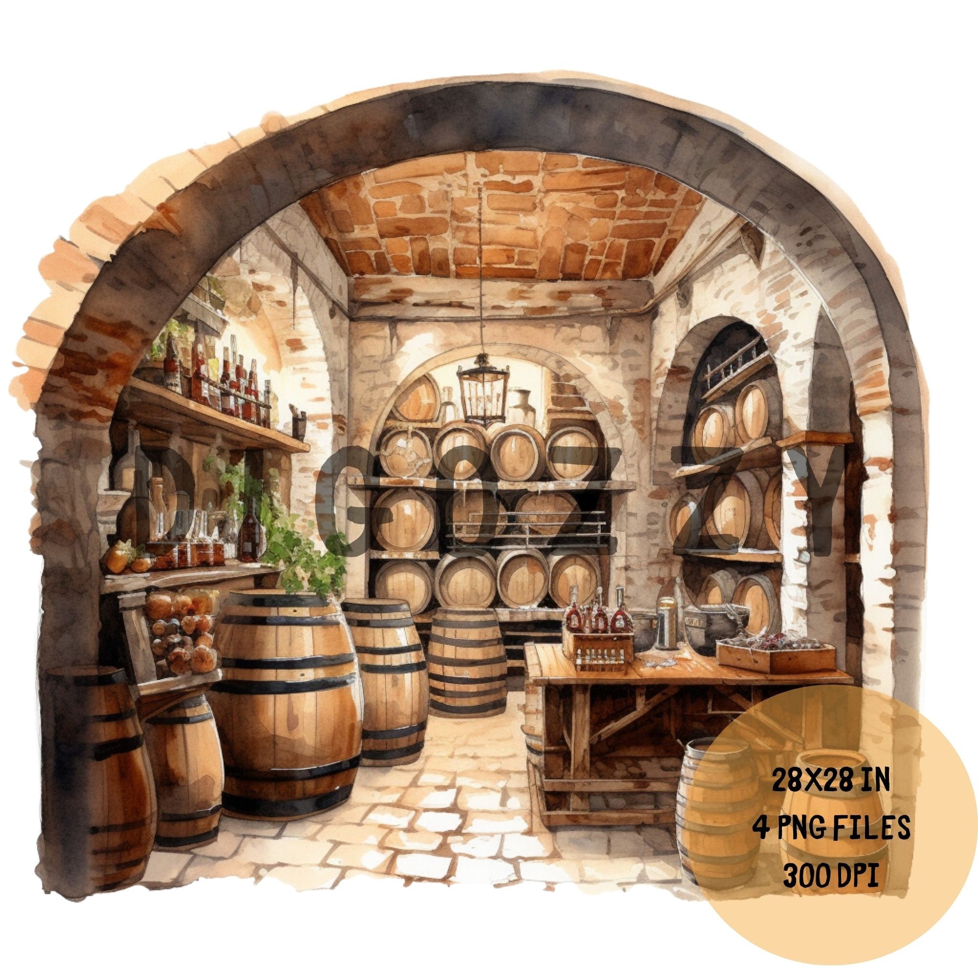 Watercolor Wine Cellar Clipart Wine Barrel Commercial Use Etsy