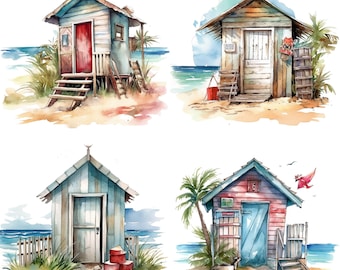 Watercolor beach hut clipart, watercolor clipart, beach hut clipart, summer clipart, beach clipart, vacation clipart, nautical clipart