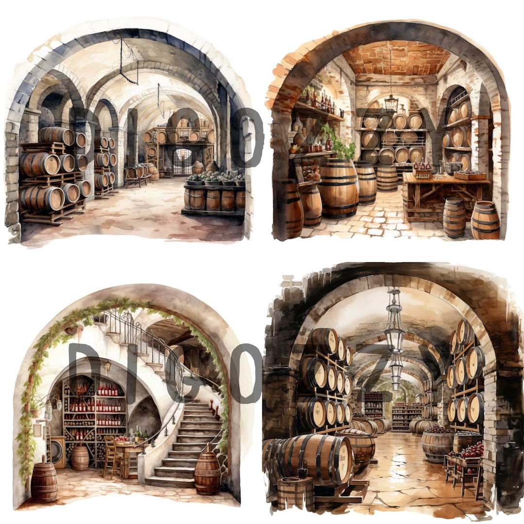 Watercolor Wine Cellar Clipart, Wine Barrel, Commercial Use, Wine