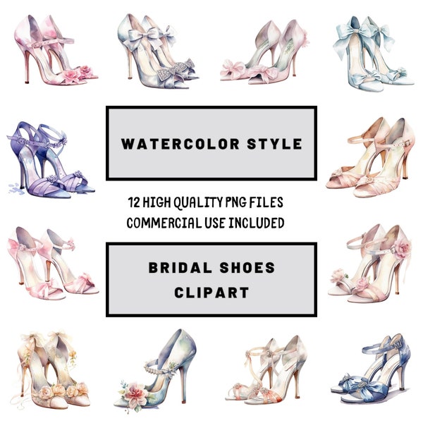 Watercolor Bridal Shoe Clipart, wedding clipart, wedding shoes, invitation clipart, bridal shoes clipart, fashion clipart, high heel clipart