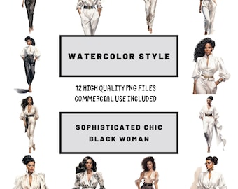 Black girl Sophisticated Chic fashion clipart, black girl clipart, black girl png, black woman fashion png, black people png, Watercolor
