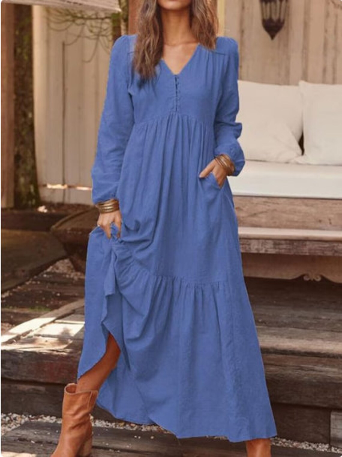 Women Summer Cotton Dresses Ninepoint Sleeves Dress Long Maxi Dress Loose Robes Casual Dress